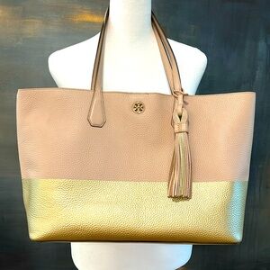 Tory Burch Colorblock Pink and Gold Tote